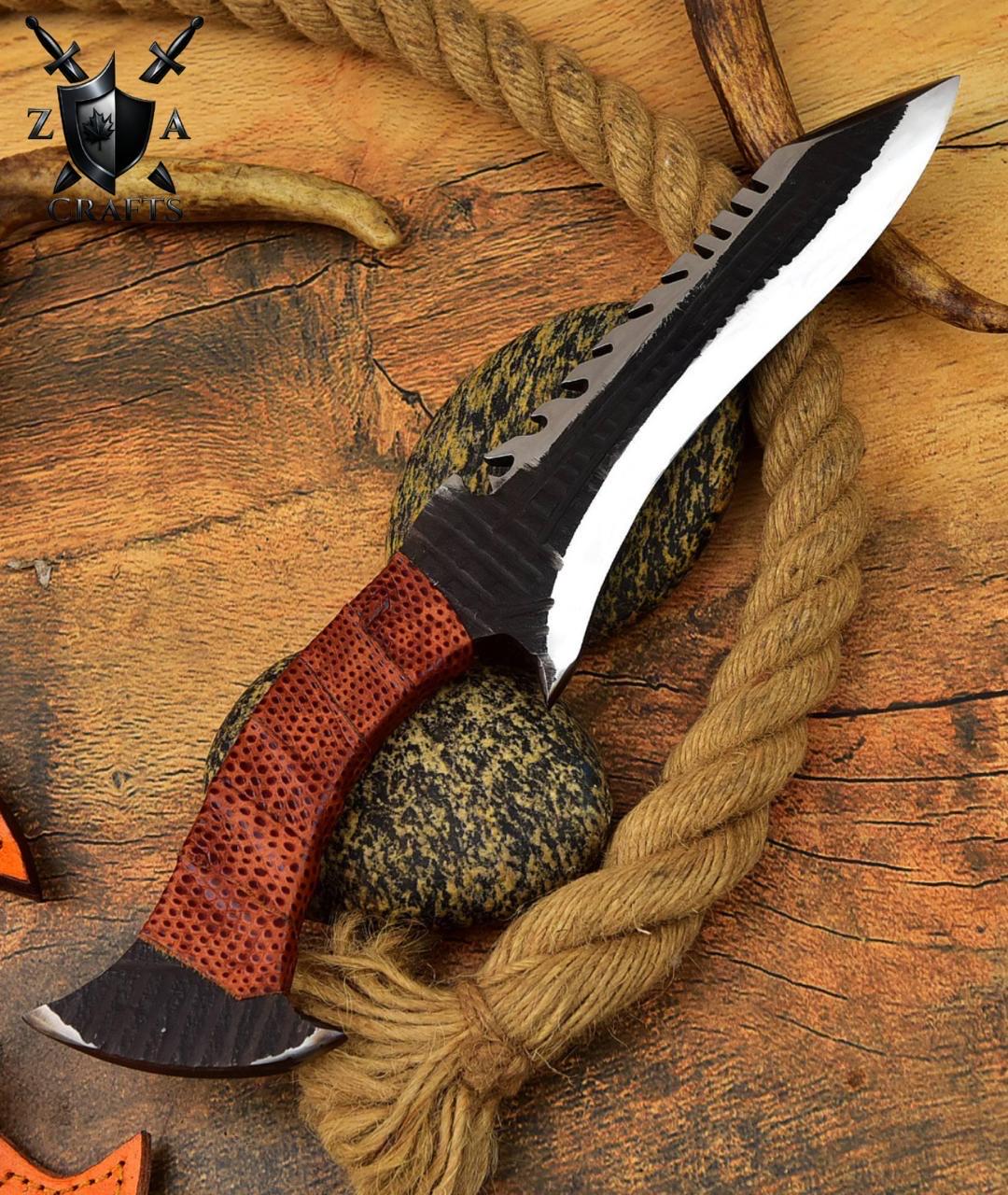 Hand-Forged Carbon Steel Bowie Knife: Custom Hunting Blade & Leather Sheath