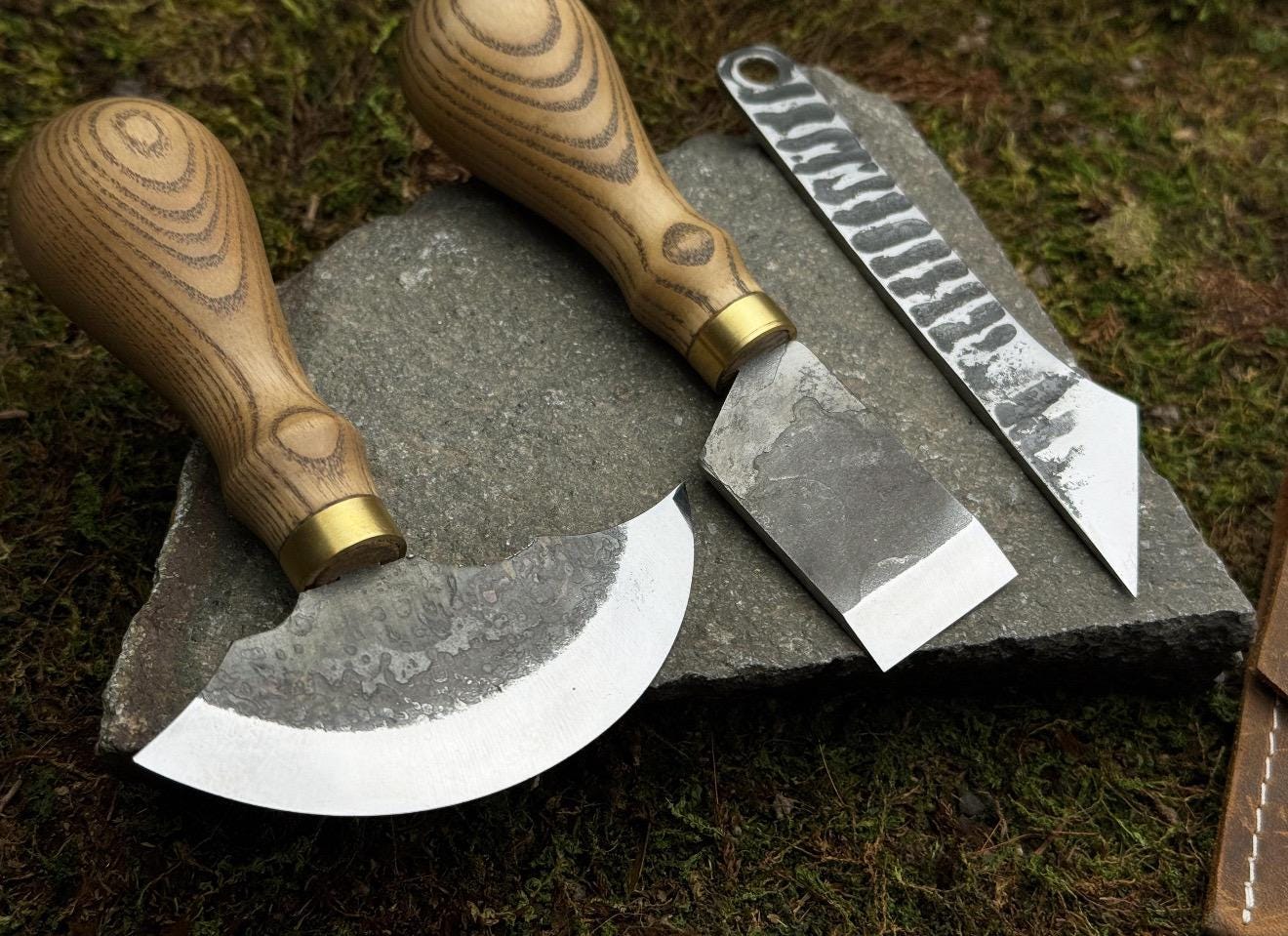 Leather Craft Tool Set – Half Moon Knife, Beveler & Stitching Chisels