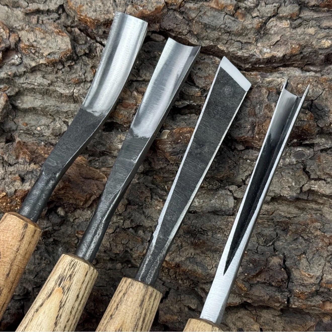 Hand Forged Wood Carving Chisel Set: Flat & Curved Gouges