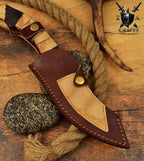 Hand-Forged Carbon Steel Bowie Knife: Brown Zigzag Handle, Leather Sheath