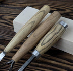 Hand-Forged Spoon Carving Set – 3-Piece Carbon Steel Tools with Ash Handles & Leather Roll