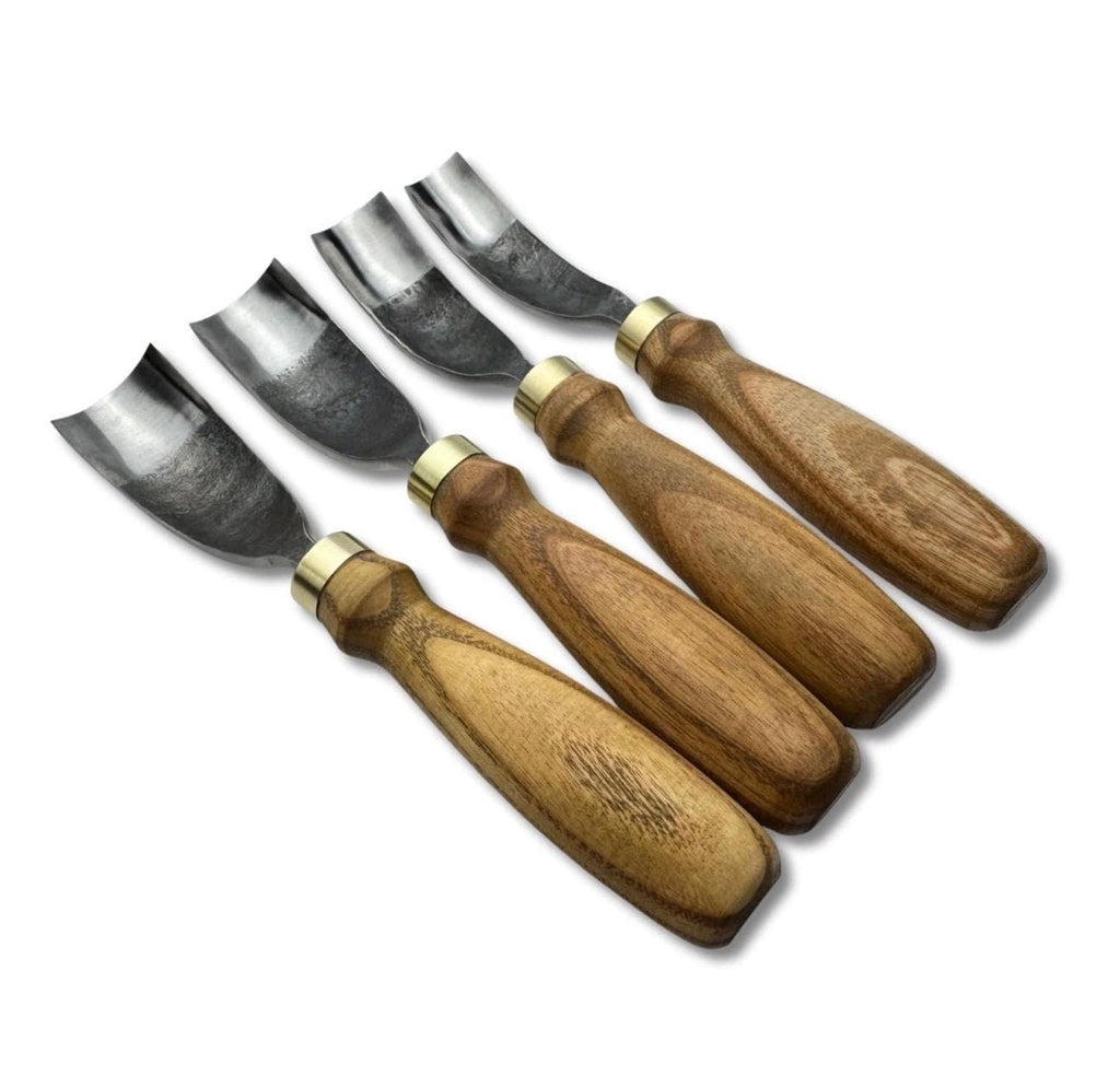 Hand Forged Spoon Carving Gouge Set: Woodworking Chisels with Leather Roll