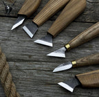 Wood Carving Tool Set: D2 Steel Blades, Ash Handles, Leather Roll