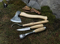 Hand-Forged Spoon Carving Tool Set: Carbon Steel Axe, Gouge, Sloyd & Hook Knife