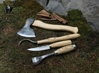 Hand-Forged Spoon Carving Tool Set: Carbon Steel Axe, Gouge, Sloyd & Hook Knife