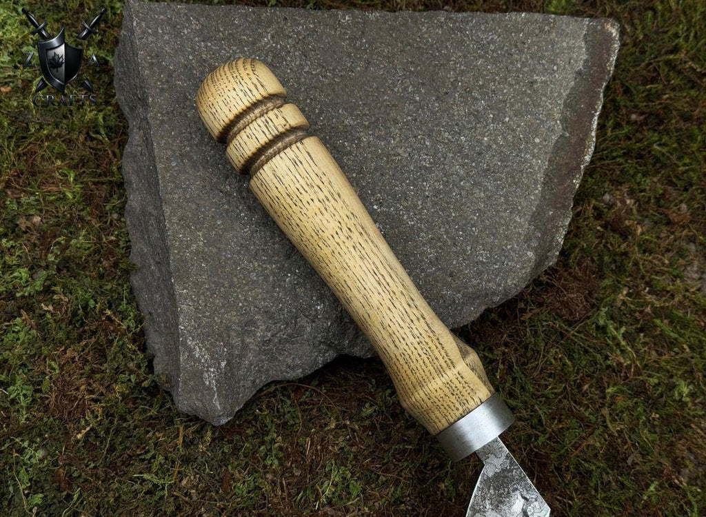 Hand-Forged Carbon Steel Garden Sickle with Leather Sheath: Rustic Trimming Tool