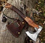 Hand-Forged Viking Bearded Axe: Carbon Steel Camping Hatchet with Leather Sheath