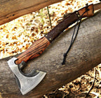 Hand-Forged Viking Bearded Axe: Carbon Steel Camping Hatchet with Leather Sheath