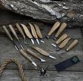 Wood Carving Tool Set: D2 Steel Blades, Ash Handles, Leather Roll