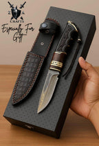 Damascus Steel Hunting Knife: Custom Engraved Handle & Leather Sheath