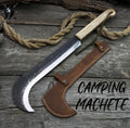 Heavy-Duty Camping Machete – Hand-Forged Carbon Steel Blade with Ash Wood Handle & Leather Sheath