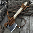 Hand-Forged Carbon Steel Camping Axe: Ash Wood Handle, 22"