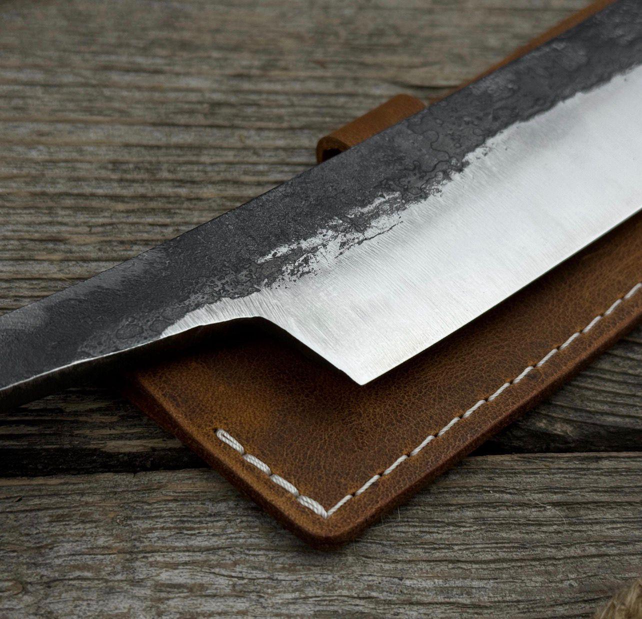 Hand Forged Carbon Steel Drawknife: Straight Blade, Ash Handle & Leather Sheath