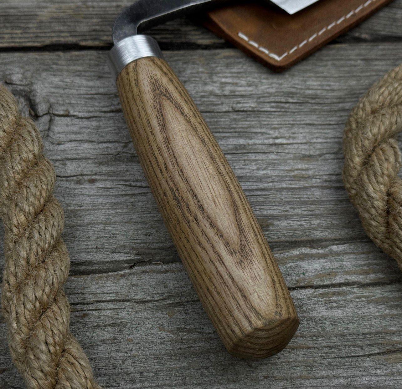Hand Forged Carbon Steel Drawknife: Straight Blade, Ash Handle & Leather Sheath