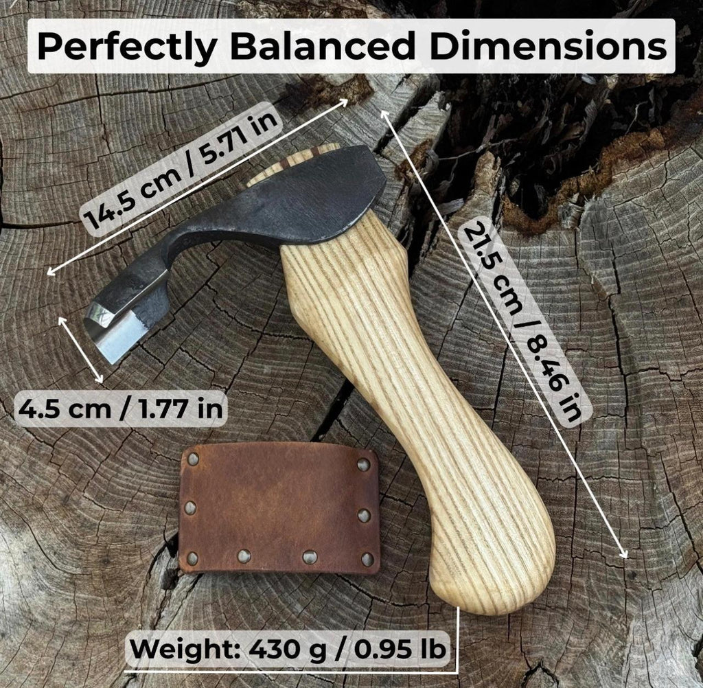Hand-Forged Bowl Carving Adze: 52100 Carbon Steel Blade, Ash Handle & Leather Sheath