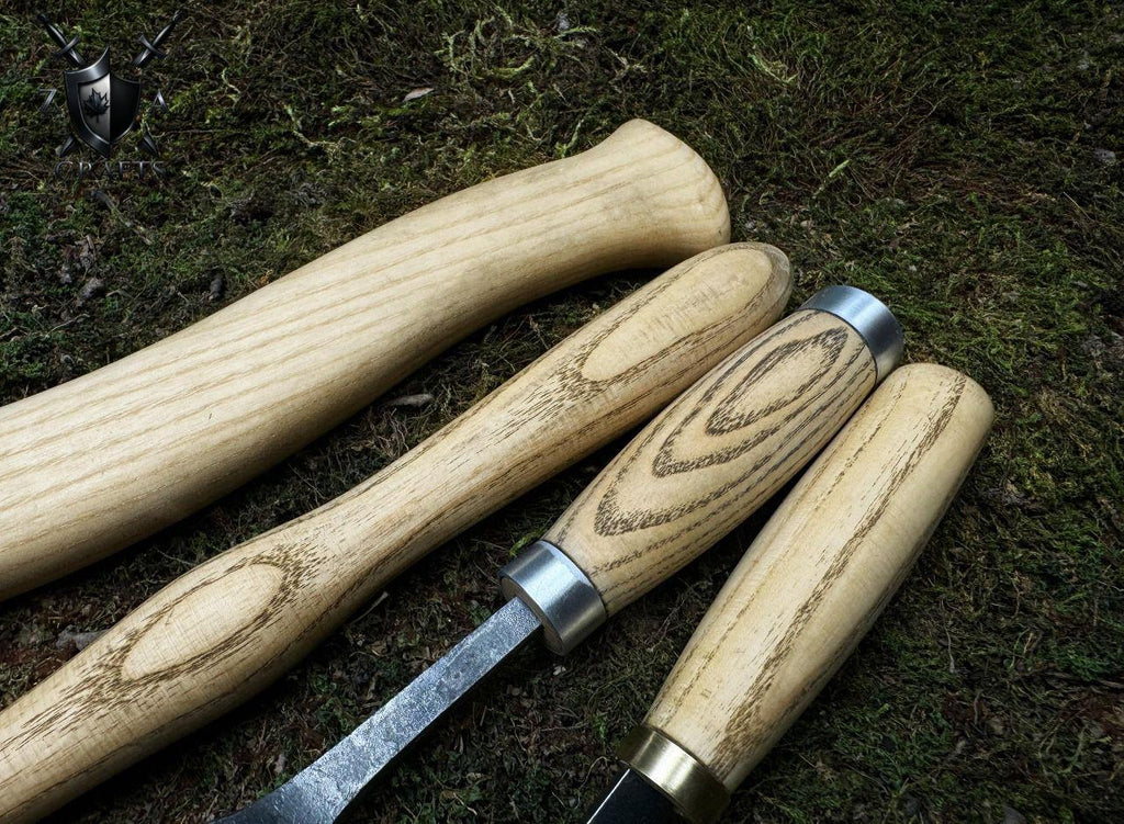 Hand-Forged Spoon Carving Tool Set: Carbon Steel Axe, Gouge, Sloyd & Hook Knife