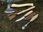 Hand-Forged Spoon Carving Tool Set: Carbon Steel Axe, Gouge, Sloyd & Hook Knife