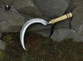 Hand-Forged Carbon Steel Garden Sickle with Leather Sheath: Rustic Trimming Tool