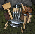 Hand Forged Woodworking Tool Set: Carbon Steel, Leather Sheaths