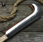 Heavy-Duty Camping Machete – Hand-Forged Carbon Steel Blade with Ash Wood Handle & Leather Sheath