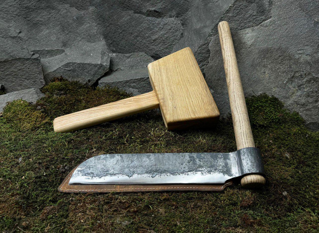 Hand Forged Woodworking Adze & Mallet Set: Bowl and Spoon Carving