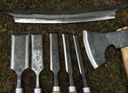 Hand-Forged 8-Piece Woodworking Tool Set: 52100 Steel, Leather Cases