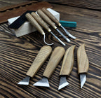 Hand Forged Wood Carving Tools Set: Leather Roll, Spoon & Bowl Carving