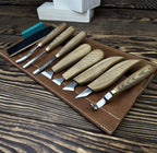 Hand Forged Wood Carving Tools Set: Leather Roll, Spoon & Bowl Carving
