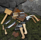 Hand Forged Woodworking Tool Set: Carbon Steel, Leather Sheaths