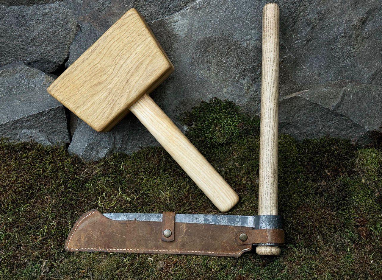 Hand Forged Woodworking Adze & Mallet Set: Bowl and Spoon Carving