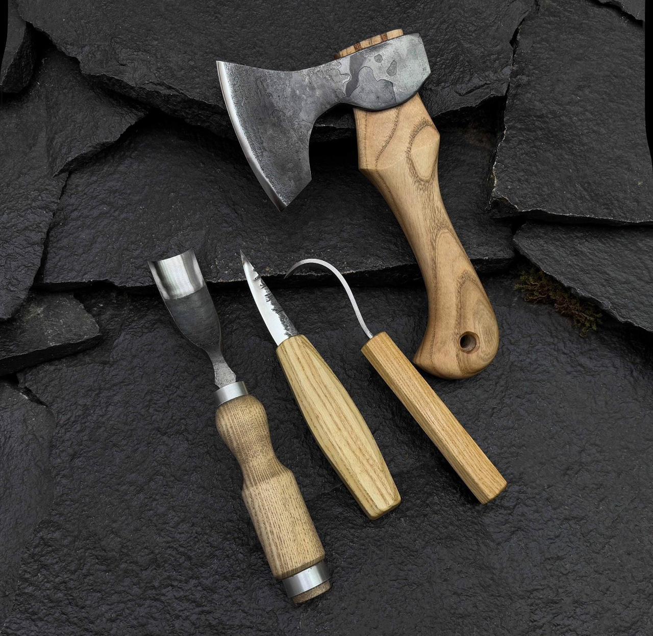 Hand-Forged Wood Carving Tool Set: Whittling, Hook, Gouge, Chisel