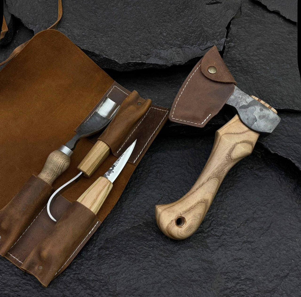 Hand-Forged Wood Carving Tool Set: Whittling, Hook, Gouge, Chisel