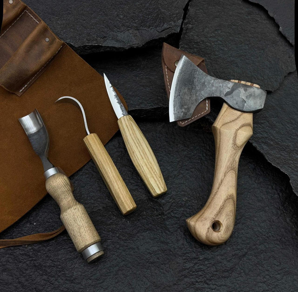 Hand-Forged Wood Carving Tool Set: Whittling, Hook, Gouge, Chisel