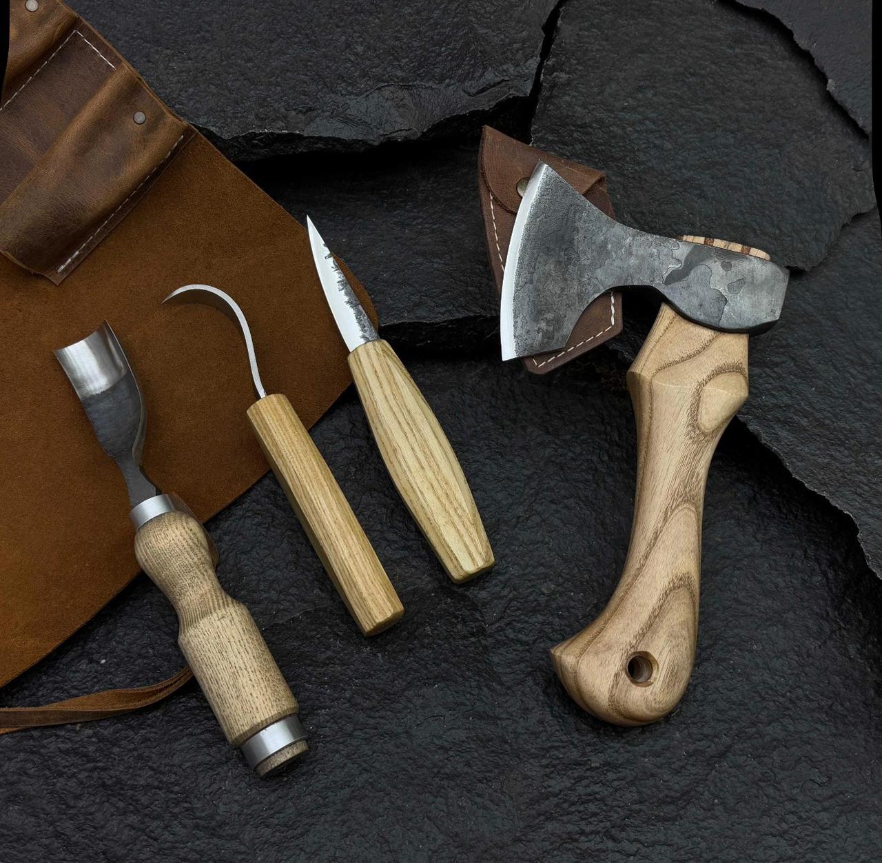 Hand-Forged Wood Carving Tool Set: Whittling, Hook, Gouge, Chisel