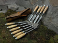 10pc Bevel Edge Chisel Set Leather Case Hand Forged 52100 Carbon Steel Wood Tool