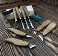 Hand Forged Wood Carving Tools Set: Leather Roll, Spoon & Bowl Carving