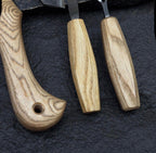 Handmade Wood Carving Tool Set: Hatchet, Hook Knives, Leather Sheaths
