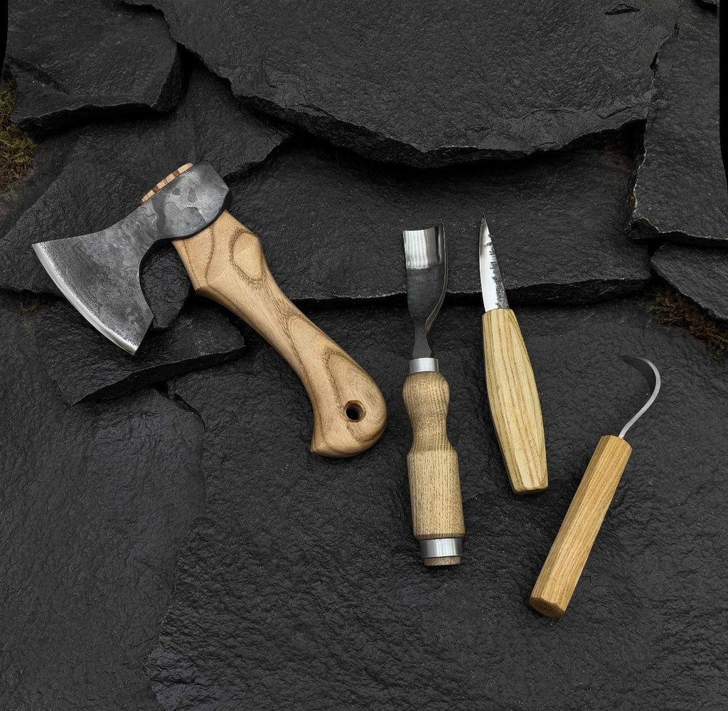Hand-Forged Wood Carving Tool Set: Whittling, Hook, Gouge, Chisel