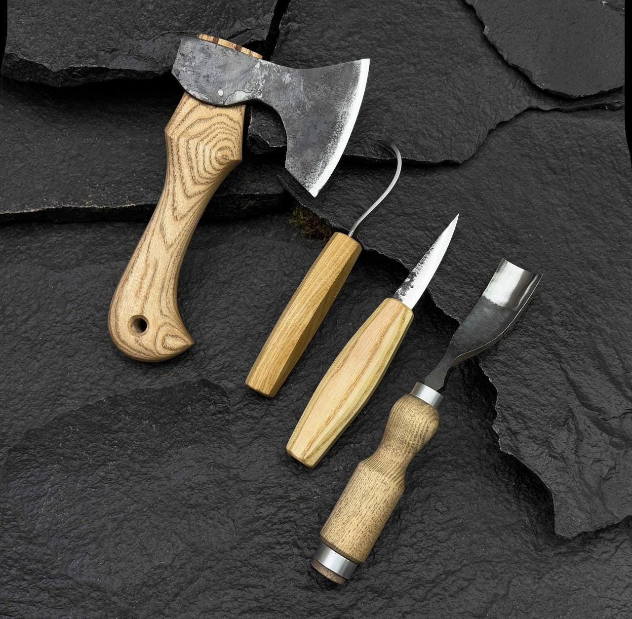 Hand-Forged Wood Carving Tool Set: Whittling, Hook, Gouge, Chisel