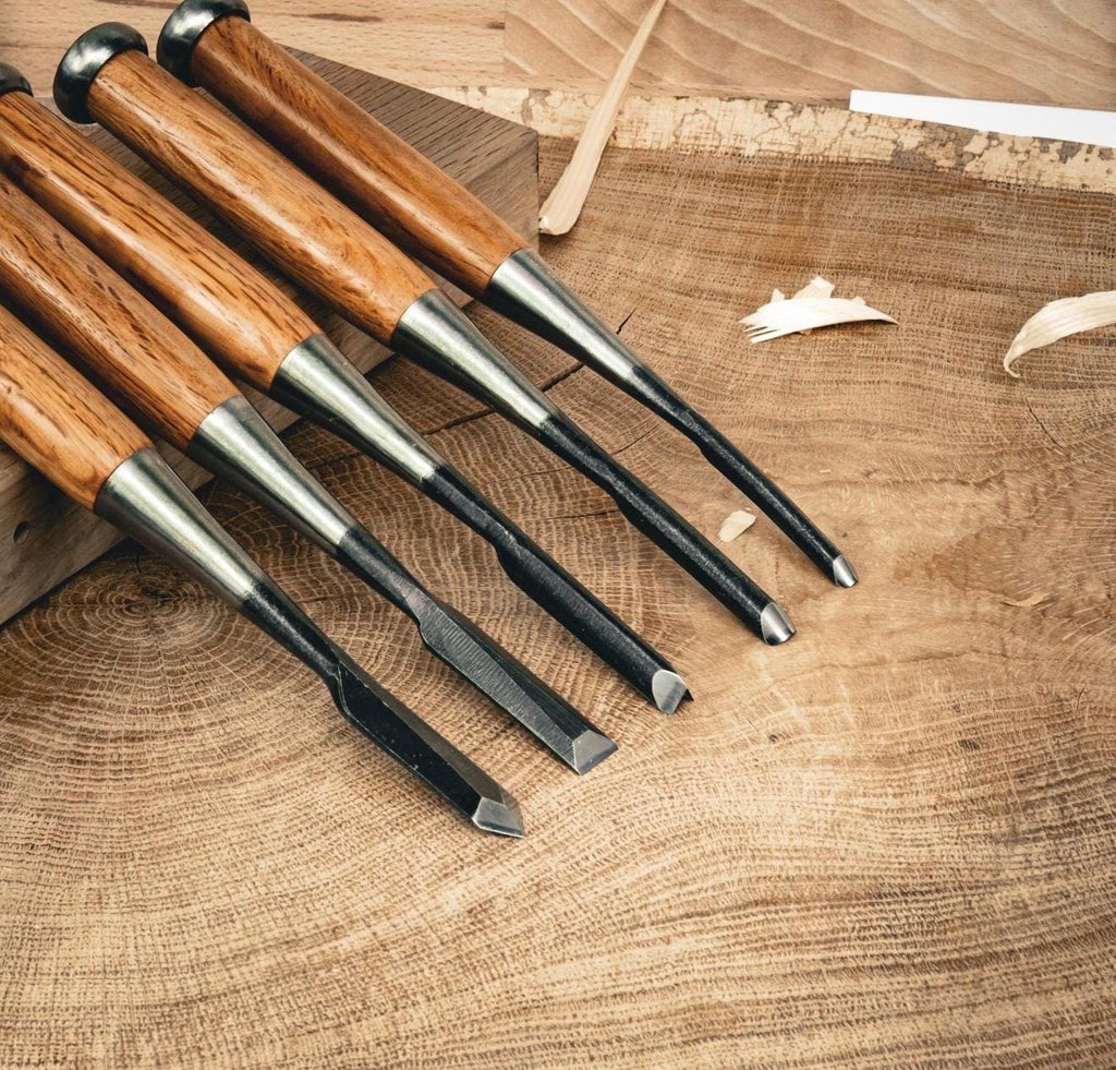 Japanese Handcrafted Carving Chisel Set 5 pcs –  | Hand Forged Nomi for Fine Wood Carving,