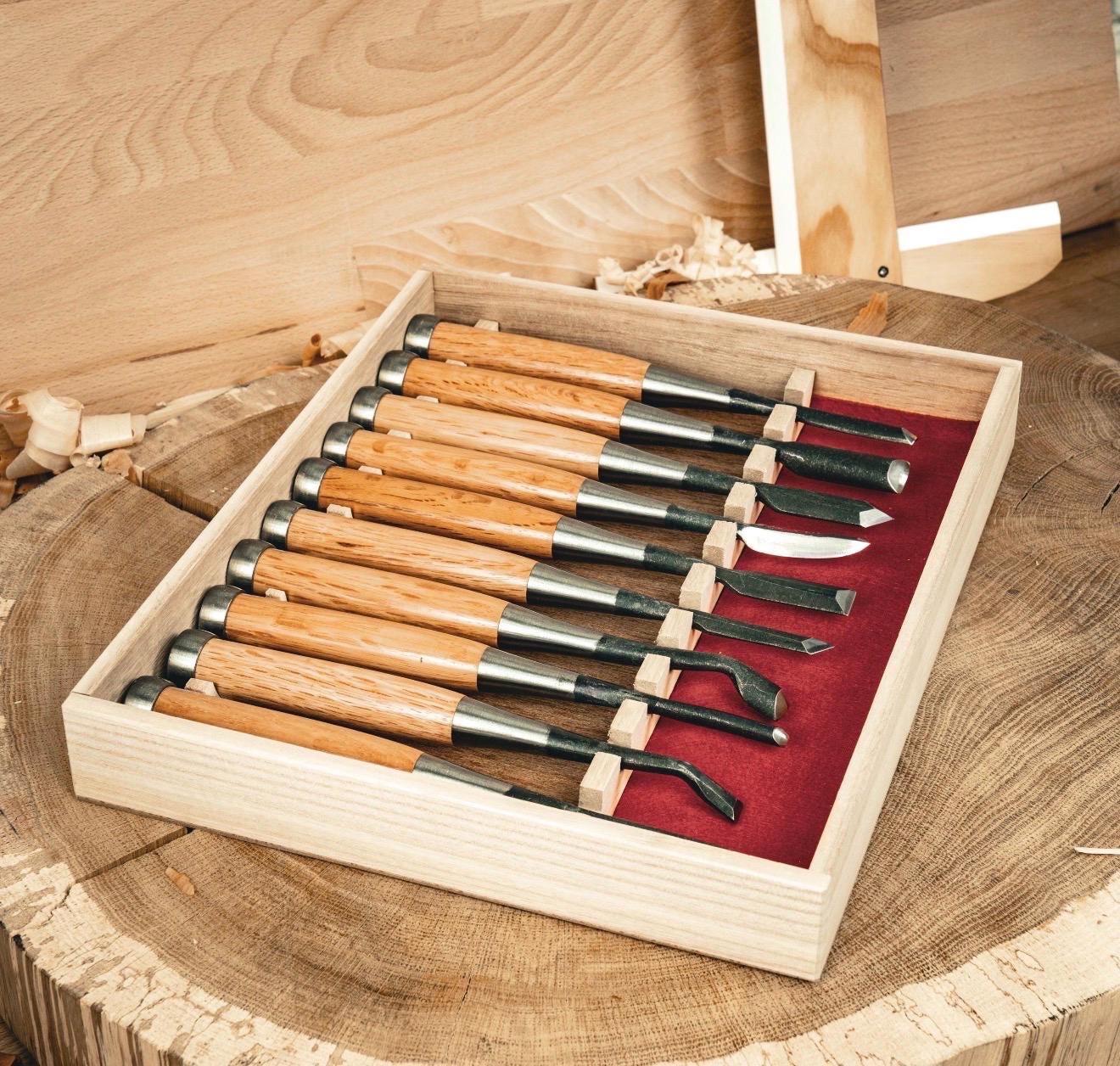 Japanese Handcrafted Carving Chisel Set 10 pcs –  | Hand Forged Nomi for Fine Wood Carving,