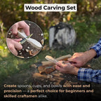 3-Piece Spoon Carving Tool Set, Hand-Forged Carbon Steel, Ash Handles, Leather Sheath