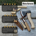 3-Piece Spoon Carving Tool Set, Hand-Forged Carbon Steel, Ash Handles, Leather Sheath