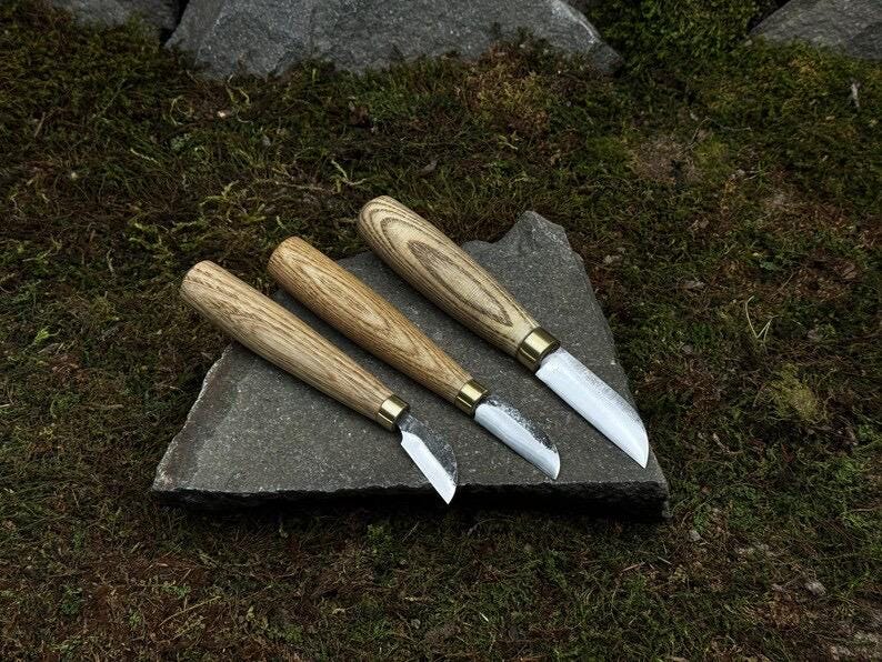 3-Hand Forged Carving Knife: Woodworking Tool (Carbon Steel Blade)
