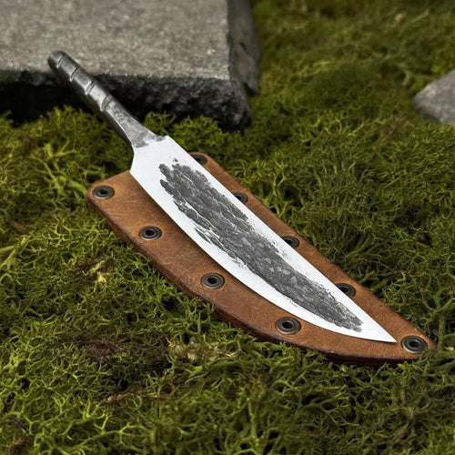 Forged Yakut Knife Blade with Leather Case. Knife for Bushcraft, Camping, Outdoor Carving, and DIY Handle Installation. Carbon Steel Blade
