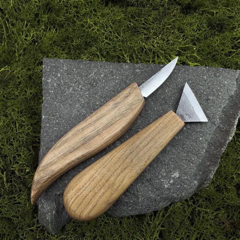 2-Hand Forged Carving Knife: Woodworking Tool (Carbon Steel Blade)