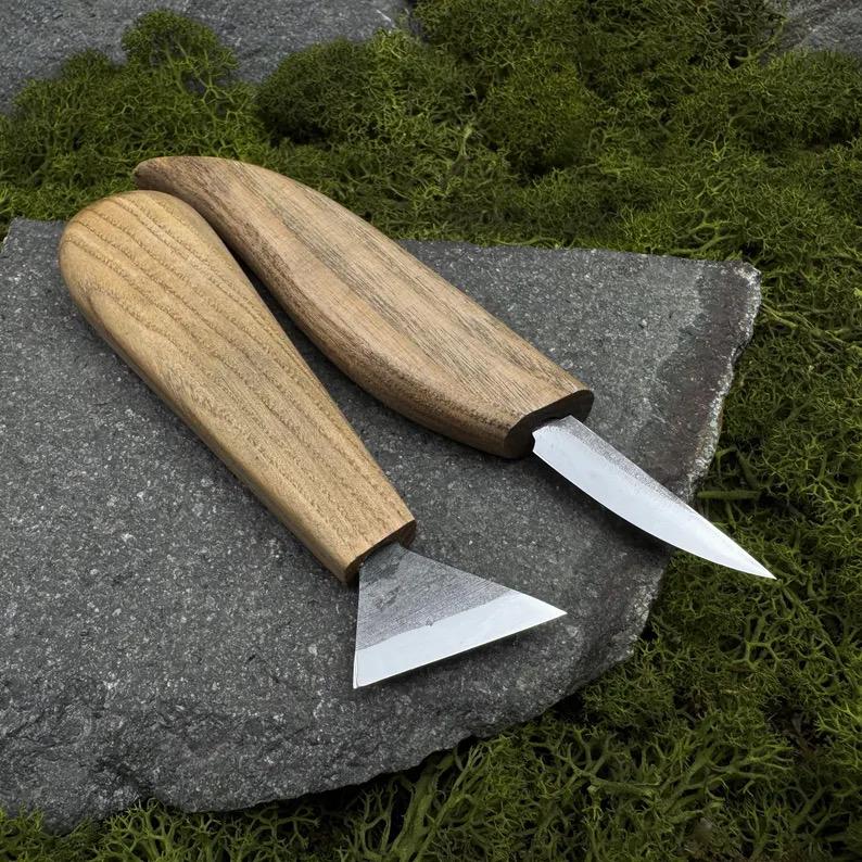 2-Hand Forged Carving Knife: Woodworking Tool (Carbon Steel Blade)
