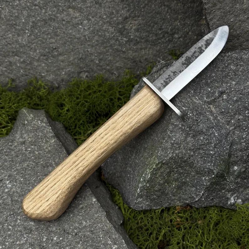 Beginner and Kids Carving Knife with Leather Case. Hand Forged Carbon Steel Blade