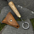 This Scorpion Knife comes with a leather case for carving bowls cups and spoons. It features a hand-forged carbon steel 52100 blade perfect