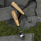 Carving hooks and scorpion knives with leather cases, spoon and bowl carving knives, wood carving knives and hand-forged tools made from car